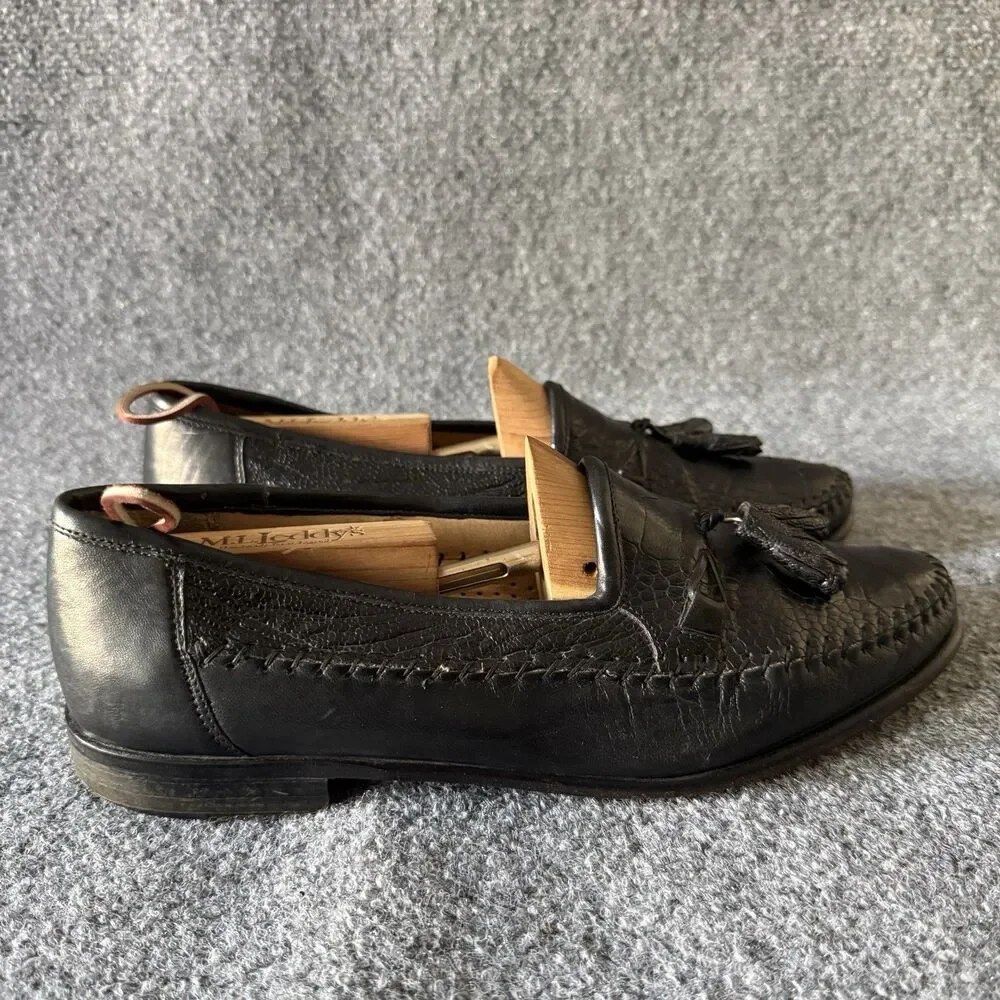 Zelli Authentic Genuine Black Ostrich Leg Nappa Leather Tassel Loafers Sz 9.5 M